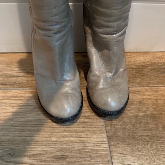CHLOE - Distressed Gray -Leather Knee High Boots - Picture 8 of 11